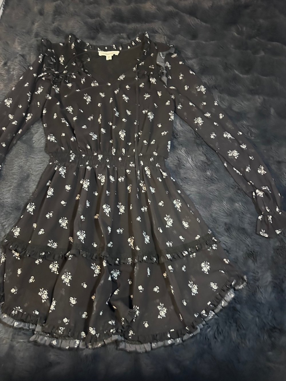 Shabby Chic Black & White Floral Tiered Ruffle Dress
